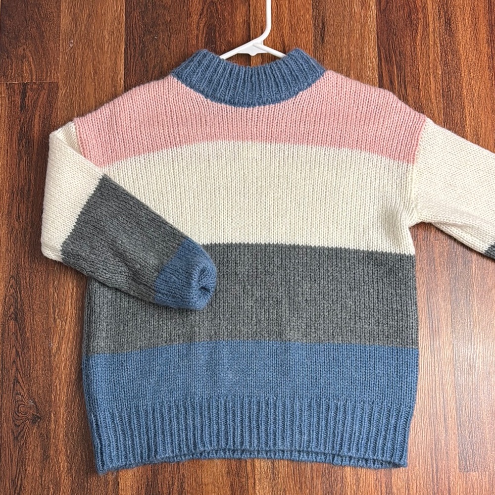 Colorblock Knit Sweater - Pink, Cream, Gray, and Blue